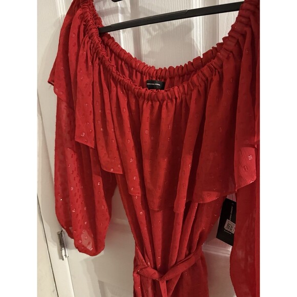 International Concepts INC Red Off Shoulder Polka Dot Shimmering Blouse Size XL - Picture 2 of 14